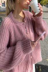 Casual Buttons Weave O Neck Outerwear(4 Colors)